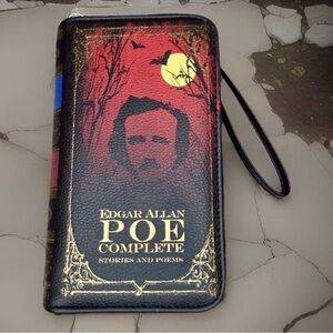 NEW Complete Stories Poems Edgar Allen POE Zip- Around Wallet Wristlet Faux Book